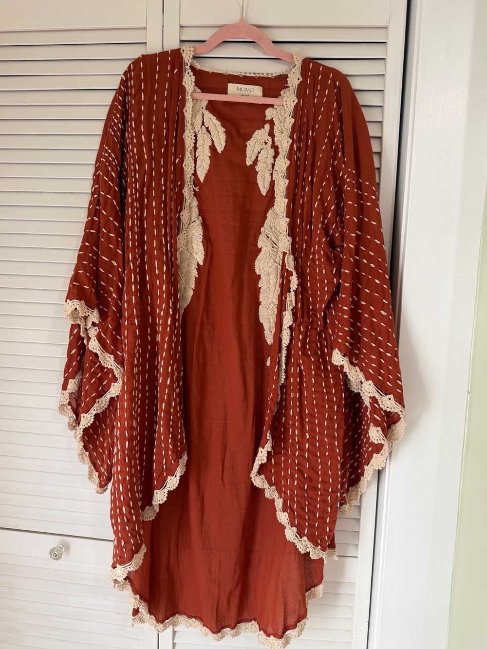 Momo Rust Cream Crochet-Trim Kimono Throw